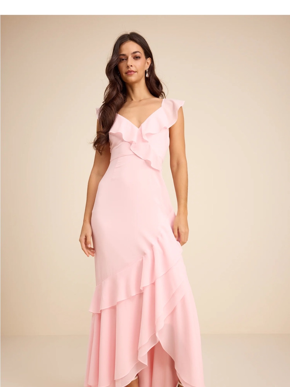 Lulu's Blush Pink Ruffle V-Neck Maxi Dress